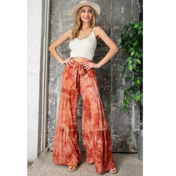 Terracotta Tie Dye Wide Leg Pants - Picture 2 of 5